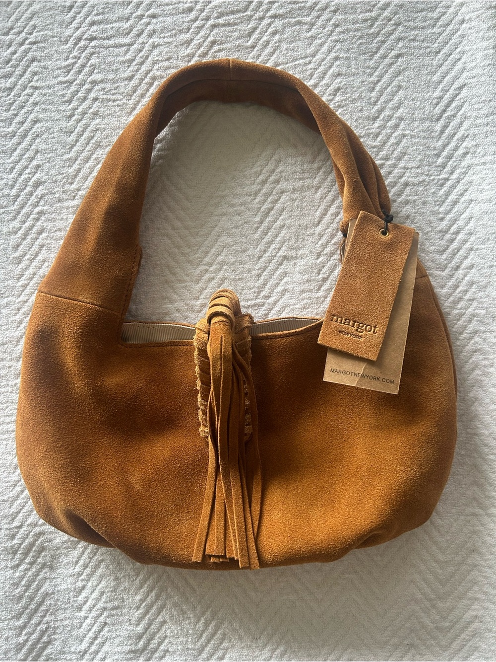 Margot Genuine Suede Cognac Tassel Hobo Bag